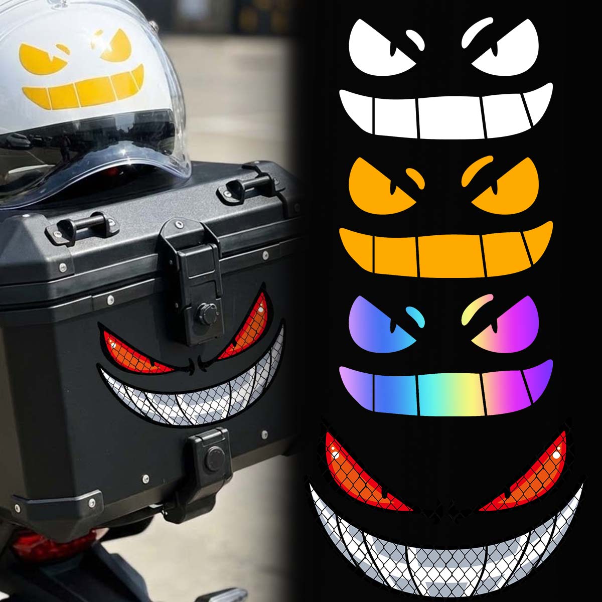 Scooter Helmet Set - สติ๊กเกอร์ตกแต่งรถมอเตอร์ไซค์ลาย JDM Demon Eyes Gengar สะท้อนแสง
